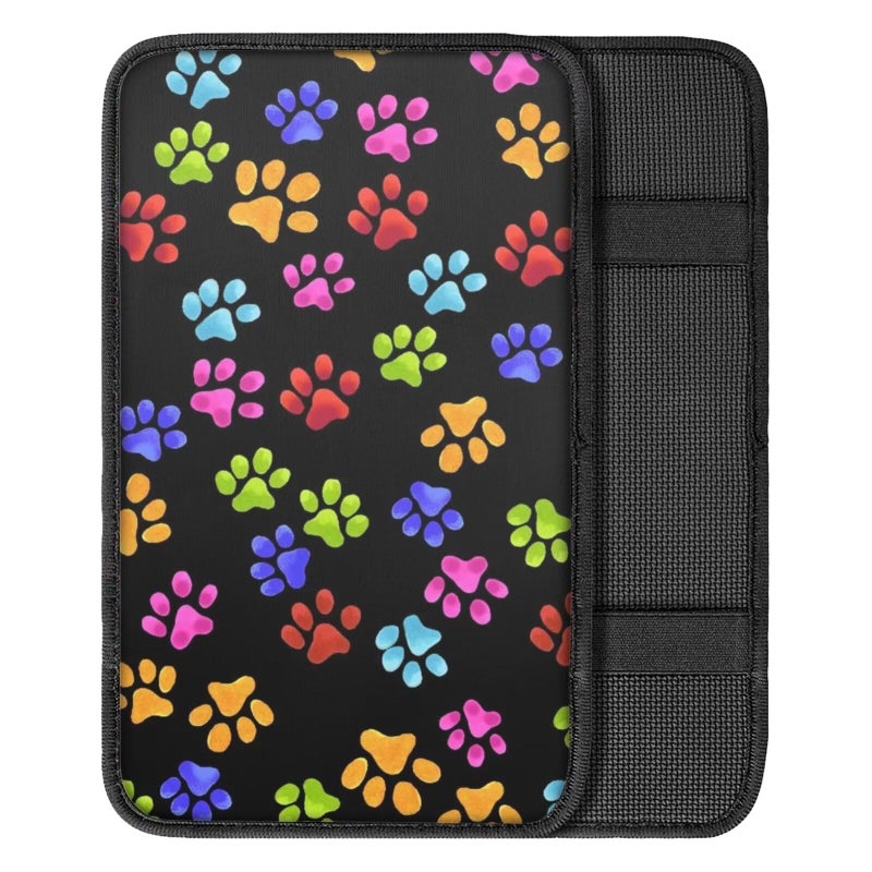 Dreaweet Colorful Dog Paw Print Auto Center Console Pad,Car Armrest Seat Box Cover Protector Universal Fit for Most Vehicle SUV Trucks - Image 2
